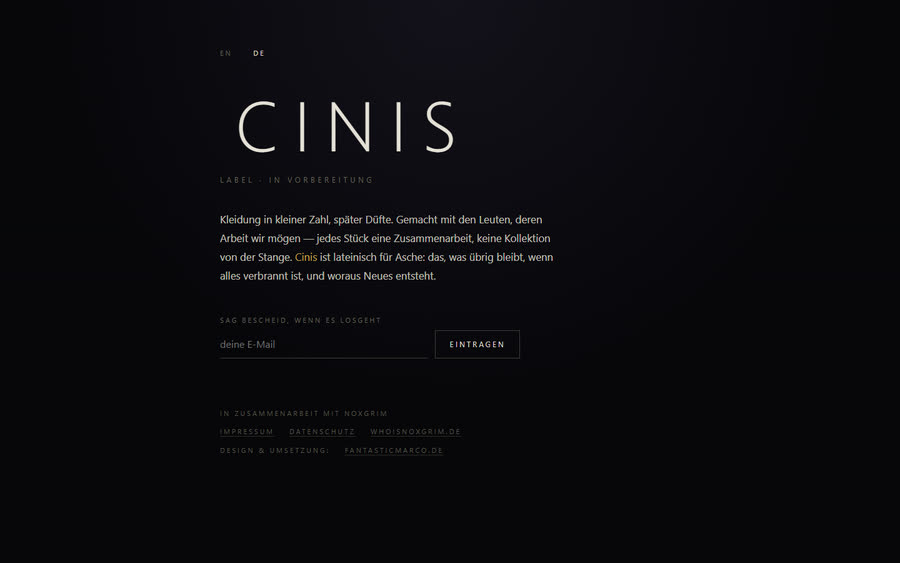 Website des Modelabels CINIS