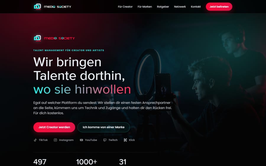 Website der Talent-Agentur Media Society