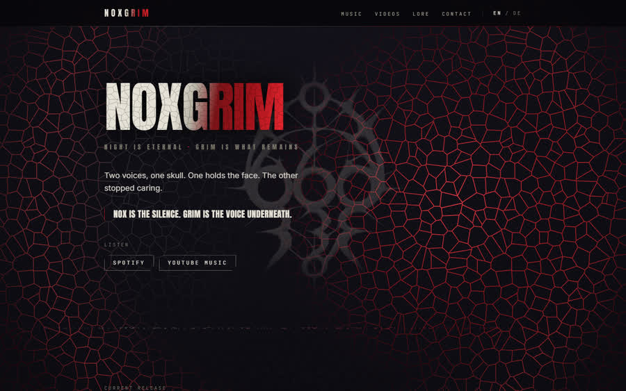 Website des Dark-Rap-Projekts NOXGRIM