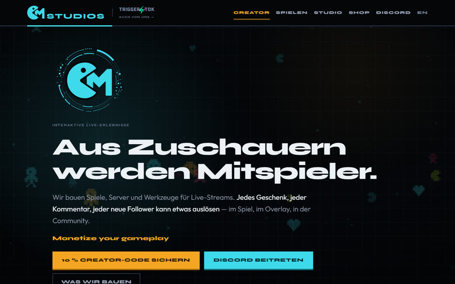 Website von OM Studios, Spiele für Live-Streams
